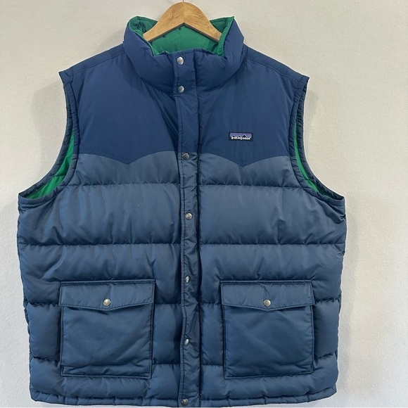 Patagonia Slingshot Goose Down Classic Puffer Vest Men's Size XXL Blue Green EUC - Picture 2 of 11